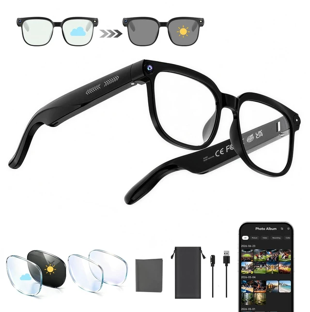 Main image of AI Smart Glasses with Camera,8MP Camera Glasses,4K HD Video Recording Glasses with AI Assistant,IP65 Waterproof Bluetooth,Replaceable Sunglasses with Photochromic Lens