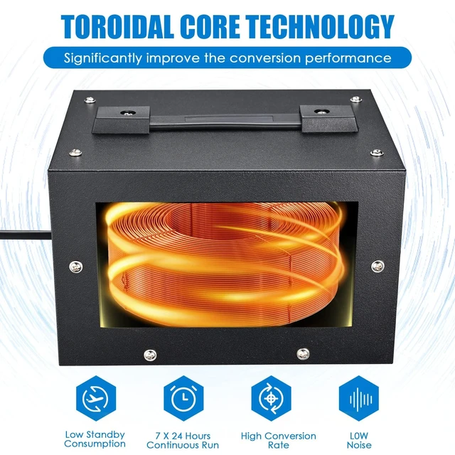 Alt view image 7 of 7 - 1000 Watt Voltage Transformer- Step Up and Down- Circuit Breaker Protection Universal Dual Output Step Up & Step Down Power Transformer 110V to 220V/220V to 110V