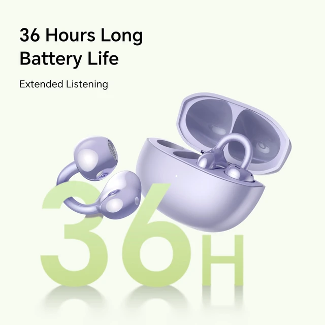 Alt view image 7 of 7 - Choice Earbuds Clip, 36 Hours Bluetooth Headphones, Noise Cancelling Open-Ear Headphones, Bluetooth 5.3 Headset with Microphone, IP54 Wireless Earphones, Purple