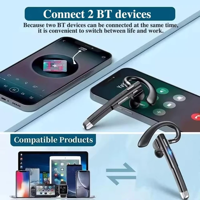 Alt view image 3 of 7 - Wireless Headset with Mic for Work Single-Eart Lightweight Earhook Design, IP55 Waterproof, 8H Battery for Driving, Music & Business Calls