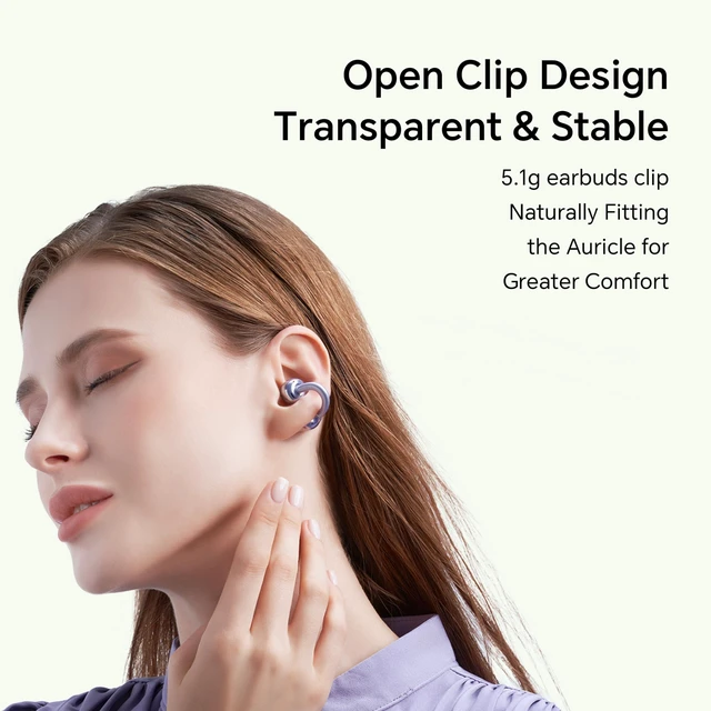 Alt view image 6 of 7 - Choice Earbuds Clip, 36 Hours Bluetooth Headphones, Noise Cancelling Open-Ear Headphones, Bluetooth 5.3 Headset with Microphone, IP54 Wireless Earphones, Purple