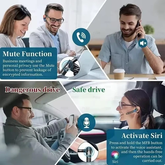 Alt view image 5 of 7 - Wireless Headset with Mic for Work Single-Eart Lightweight Earhook Design, IP55 Waterproof, 8H Battery for Driving, Music & Business Calls