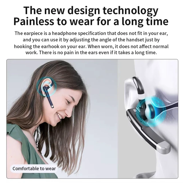 Alt view image 4 of 7 - Wireless Headset with Mic for Work Single-Eart Lightweight Earhook Design, IP55 Waterproof, 8H Battery for Driving, Music & Business Calls
