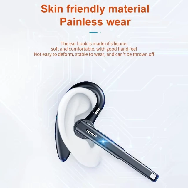 Alt view image 6 of 7 - Wireless Headset with Mic for Work Single-Eart Lightweight Earhook Design, IP55 Waterproof, 8H Battery for Driving, Music & Business Calls