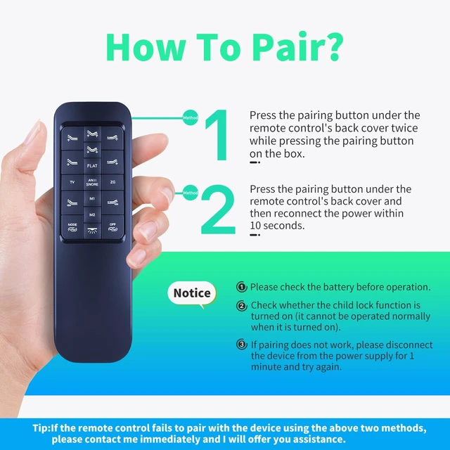 Alt view image 2 of 7 - Replacement Remote for Yireehome Yiree i400 Malouf S655 Adjustable Bed Easy pairing,responsive control,for Dreams Sleepmotion Multiway KING KOIL Electra Naomi Home Adjustable Bed