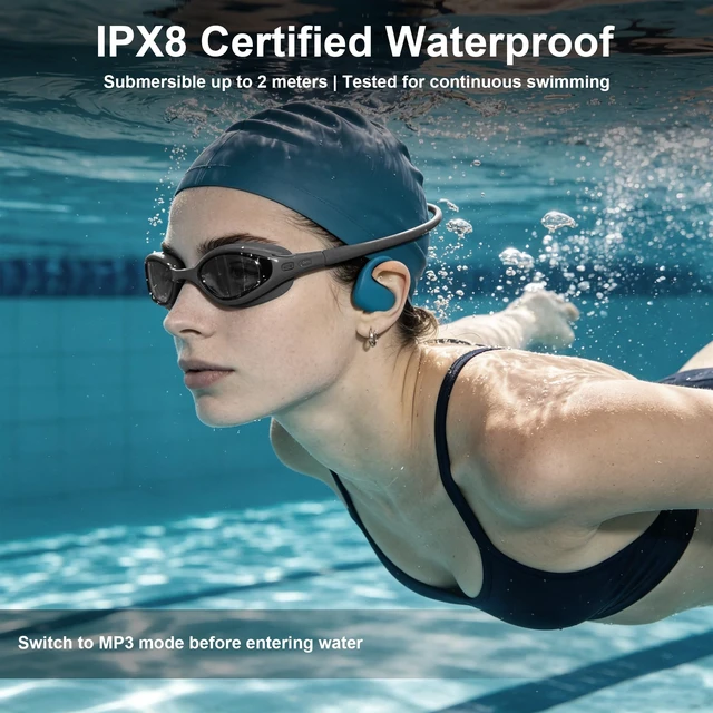 Alt view image 4 of 7 - Waterproof Earbuds for Swimming, Swimming Headphones with 8GB MP3 Player In-Ear Bone Conduction Earbuds, Swimming Headphones, IPX8 Swimming Earphones for Underwater, Headphones for Running Fitnes