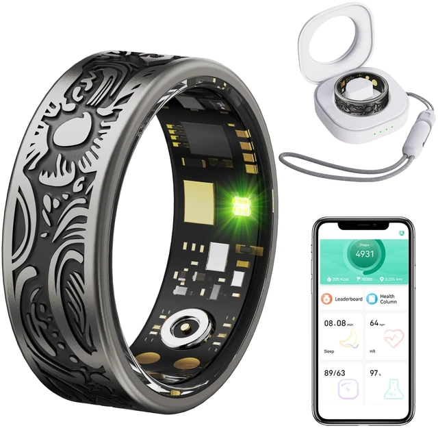 Main image of Smart Ring Heart Rate Monitor Sleep Tracker Fitness Rings Step Counter Pedometer Waterproof Health Vintage Smart Rings for Men Women Unique Anillo Inteligente, No Subscription Fee