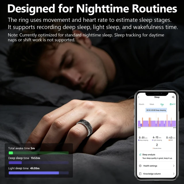 Alt view image 3 of 7 - Smart Ring Heart Rate Monitor Sleep Tracker Fitness Rings Step Counter Pedometer Waterproof Health Vintage Smart Rings for Men Women Unique Anillo Inteligente, No Subscription Fee