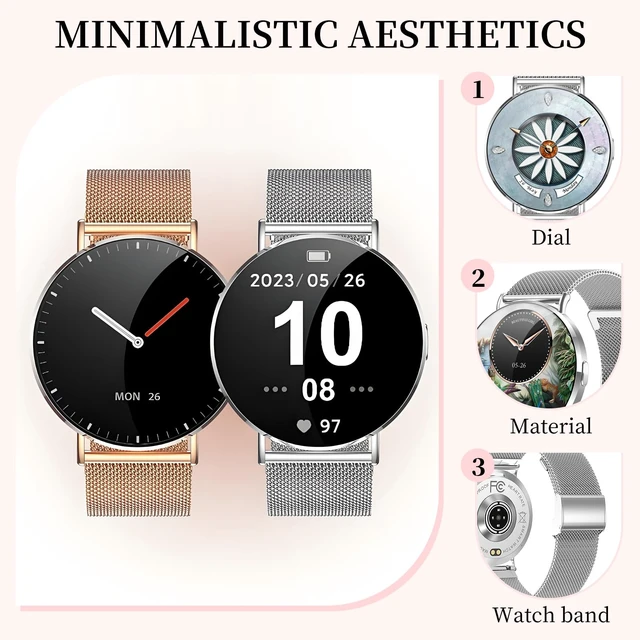 Alt view image 4 of 7 - Welfit Smart Watch for Women (2 Straps),1.32-inch AMOLED Ultra Clear Screen Fitness Tracker with SpO2/heart Rate/Sleep Tracking, Suitable for iOS/Android System Waterproof smartwatch(Silver)