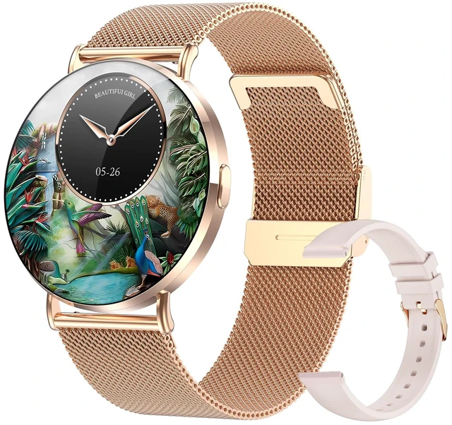 Main image of Welfit Smart Watch for Women (2 Straps),1.32-inch AMOLED Ultra Clear Screen Fitness Tracker with SpO2/heart Rate/Sleep Tracking, Suitable for iOS/Android System Waterproof smartwatch(Gold)