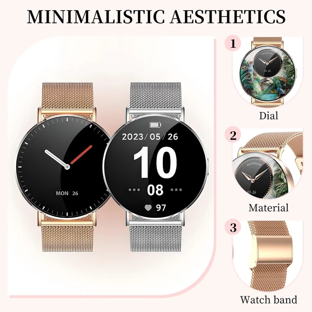 Alt view image 2 of 7 - Welfit Smart Watch for Women (2 Straps),1.32-inch AMOLED Ultra Clear Screen Fitness Tracker with SpO2/heart Rate/Sleep Tracking, Suitable for iOS/Android System Waterproof smartwatch(Gold)