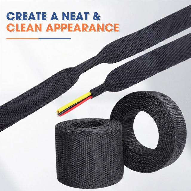 Alt view image 7 of 7 - 2:1 Heat Shrinkable Braided Sleeving Fabric Wire Loom 3/8inch-48Ft High Temp Heat Shrink Wiring Harness Wrap Abrasion Protector Cable Sleeve for Automotive Hose Cord Cover/Electrical Sheathing