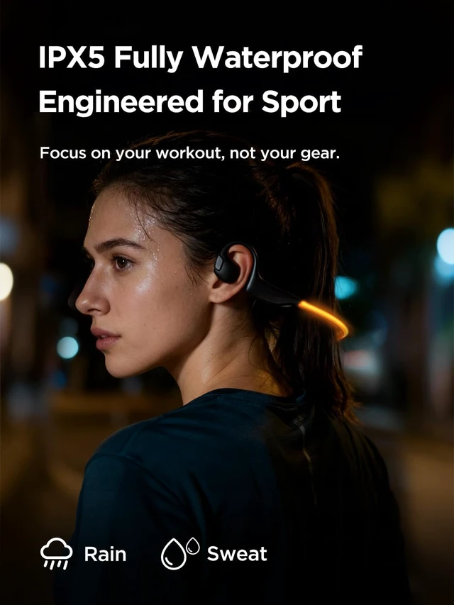Alt view image 6 of 7 - Light 2 Open Ear Headphones, IPX5 Running Headphone with 180° Ultra-Bright Beacon String, BT 6.0, 16H Playtime, Air Conduction Headphones Open Ear Earbuds for Fitness, Cycling, Outdoor - Orange