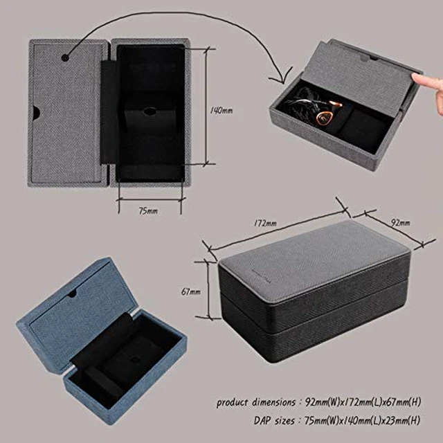 Alt view image 4 of 7 - Carrying case for DAP + Earphone, Handmade Italy PU Leather Hard Standing case for 2 IEM Earphones + 1 Digital Audio Player Storage Carry Cover Box (Large Size-Black)