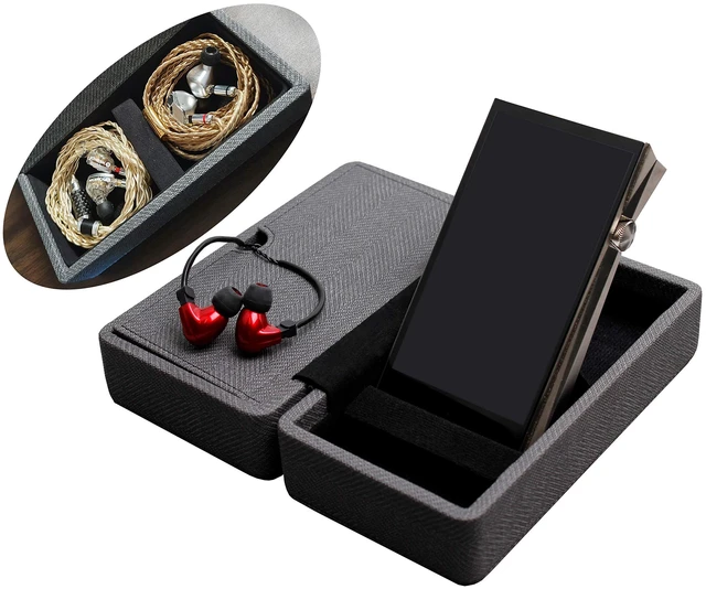 Main image of Carrying case for DAP + Earphone, Handmade Italy PU Leather Hard Standing case for 2 IEM Earphones + 1 Digital Audio Player Storage Carry Cover Box (Large Size-Black)