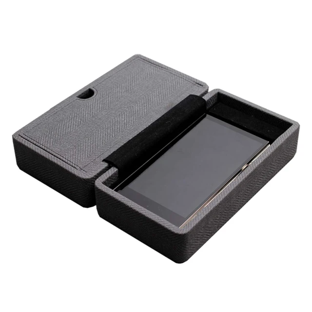 Alt view image 2 of 7 - Carrying case for DAP + Earphone, Handmade Italy PU Leather Hard Standing case for 2 IEM Earphones + 1 Digital Audio Player Storage Carry Cover Box (Large Size-Black)
