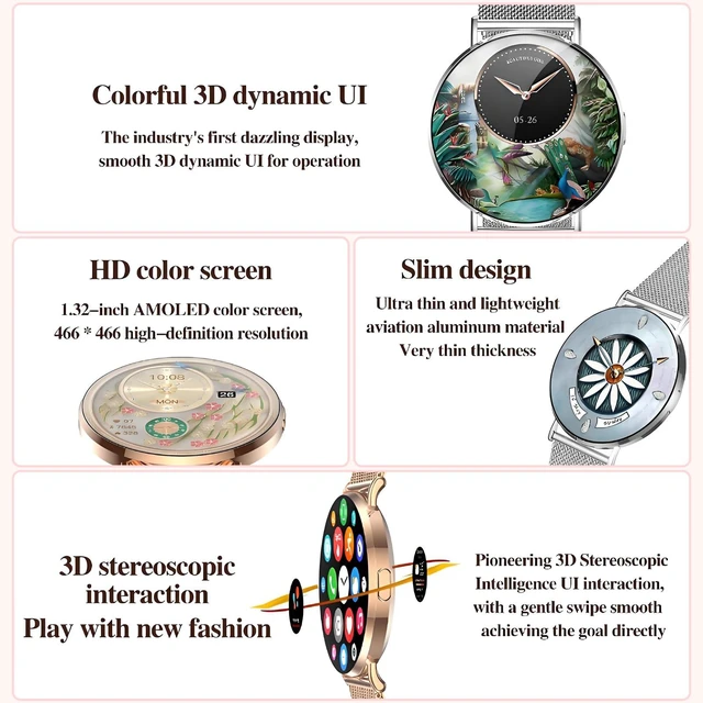 Alt view image 6 of 7 - Welfit Smart Watch for Women (2 Straps),1.32-inch AMOLED Ultra Clear Screen Fitness Tracker with SpO2/heart Rate/Sleep Tracking, Suitable for iOS/Android System Waterproof smartwatch(Gold)