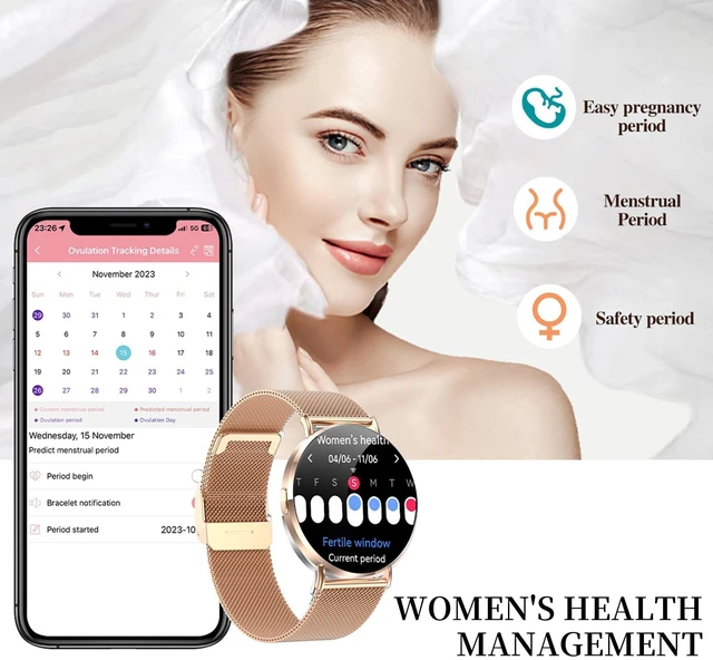 Alt view image 7 of 7 - Welfit Smart Watch for Women (2 Straps),1.32-inch AMOLED Ultra Clear Screen Fitness Tracker with SpO2/heart Rate/Sleep Tracking, Suitable for iOS/Android System Waterproof smartwatch(Gold)