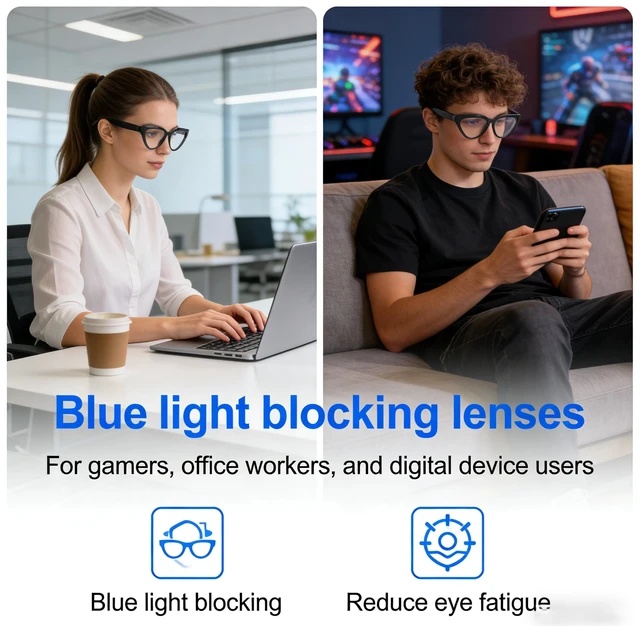 Alt view image 5 of 7 - Smart Bluetooth Glasses Blue Light Blocking Audio Bluetooth Work Glasses for Men Women Built-in Speakers and Mic