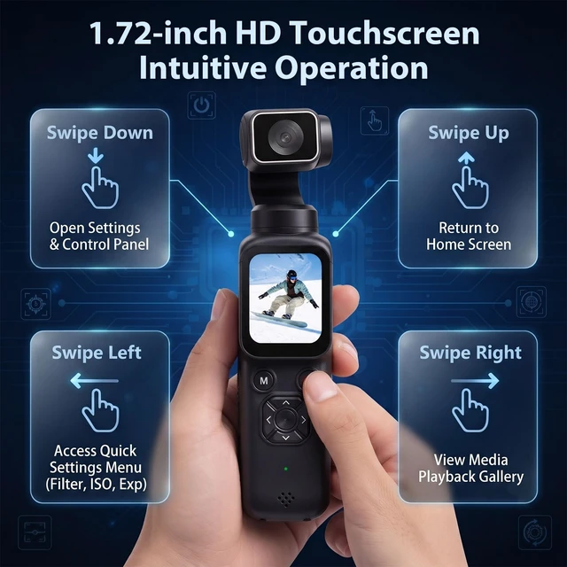 Alt view image 6 of 7 - 4K Vlogging Camera, Handheld Pocket Camera for YouTube, Gimbal Digital Cam Auto Face Tracking, 330° Rotate Lens, 1.72" Touch Screen, 31 filters, Support WiFi Sharing for Travel Vlogging, 64MP Photo