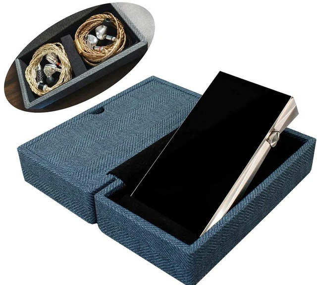 Main image of Carrying case for DAP + Earphone, Handmade Italy PU Leather Hard Standing case for 2 IEM Earphones + 1 Digital Audio Player Storage Carry Cover Box (Large Size-Indigo Blue)