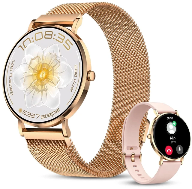Main image of Smart Watch 42mm 1.32 AMOLED Display Fitness Tracking Silver Mesh Band, Step Tracker, Round Dial, Fitness Tracking,Bluetooth Calling