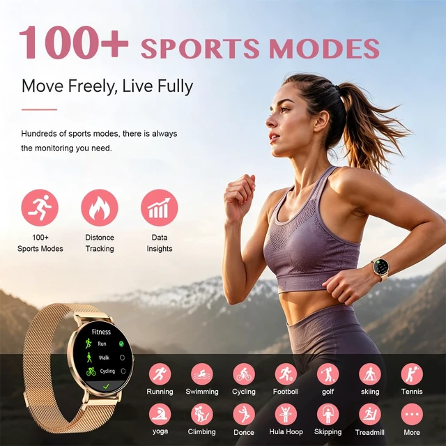 Alt view image 5 of 7 - Smart Watch 42mm 1.32 AMOLED Display Fitness Tracking Silver Mesh Band, Step Tracker, Round Dial, Fitness Tracking,Bluetooth Calling