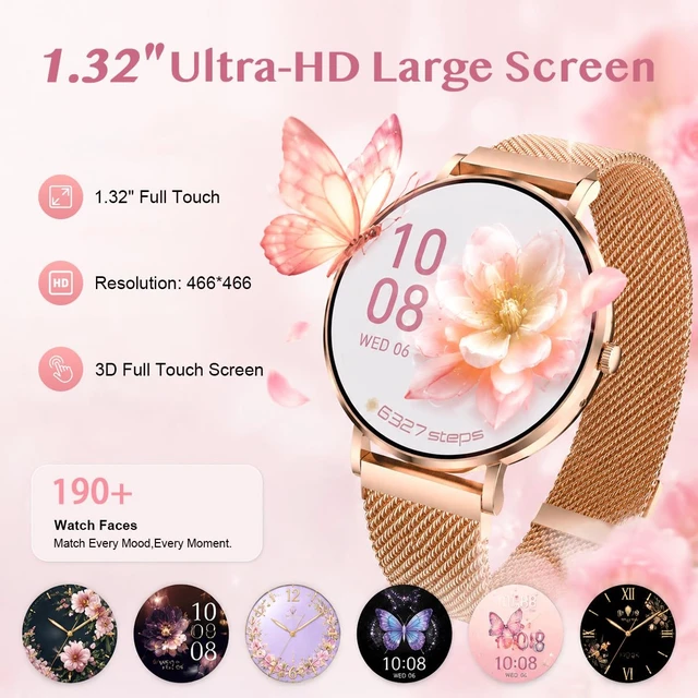 Alt view image 2 of 7 - Smart Watch 42mm 1.32 AMOLED Display Fitness Tracking Silver Mesh Band, Step Tracker, Round Dial, Fitness Tracking,Bluetooth Calling
