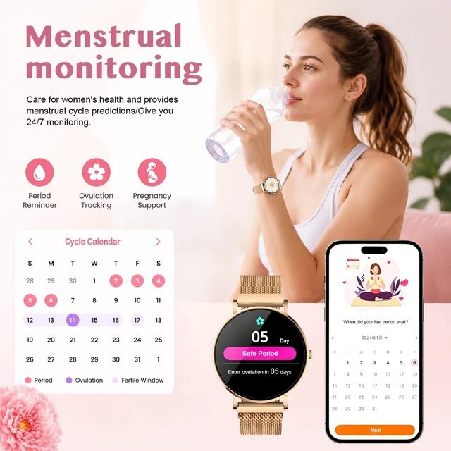 Alt view image 6 of 7 - Smart Watch 42mm 1.32 AMOLED Display Fitness Tracking Silver Mesh Band, Step Tracker, Round Dial, Fitness Tracking,Bluetooth Calling