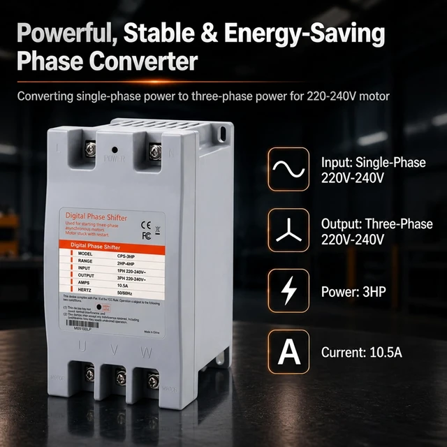 Alt view image 2 of 7 - HoldwellS Digital Phase Converter - 3HP 9A 220V Single to 3 Phase Converter 220V Input/Output, Digital Phase Shifter for Residential & Light Commercial Use (One Converter for One Motor Only)