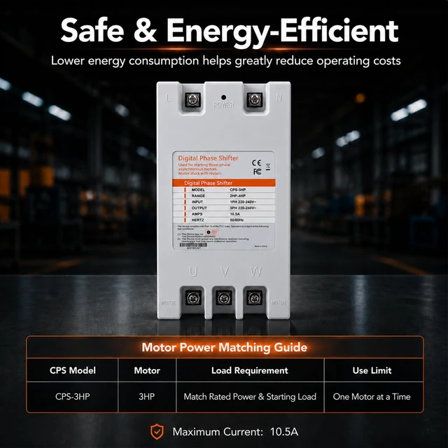 Alt view image 5 of 7 - HoldwellS Digital Phase Converter - 3HP 9A 220V Single to 3 Phase Converter 220V Input/Output, Digital Phase Shifter for Residential & Light Commercial Use (One Converter for One Motor Only)
