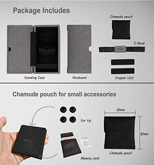 Alt view image 5 of 7 - Carrying case for DAP + Earphone, Handmade Italy PU Leather Hard Standing case for 2 IEM Earphones + 1 Digital Audio Player Storage Carry Cover Box (Large Size-Black)