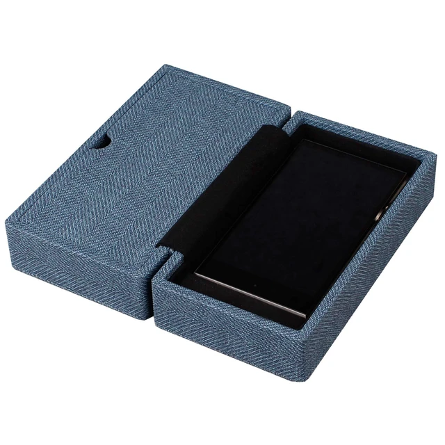 Alt view image 2 of 7 - Carrying case for DAP + Earphone, Handmade Italy PU Leather Hard Standing case for 2 IEM Earphones + 1 Digital Audio Player Storage Carry Cover Box (Large Size-Indigo Blue)