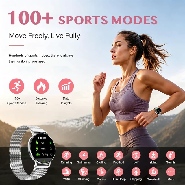 Alt view image 5 of 7 - Smart Watch 42mm 1.32 AMOLED Display Silver Mesh Band, Step Tracker, Round Dial, Fitness Tracking,Bluetooth Calling