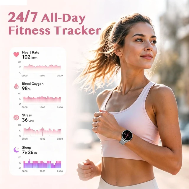 Alt view image 7 of 7 - Smart Watch 42mm 1.32 AMOLED Display Silver Mesh Band, Step Tracker, Round Dial, Fitness Tracking,Bluetooth Calling