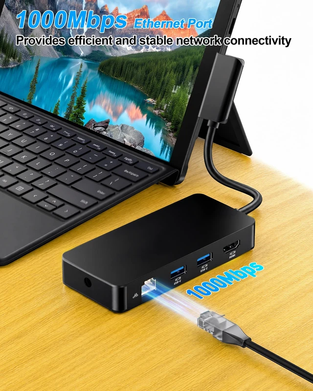 Alt view image 5 of 6 - Surface Docking Station - 9-in-1 Surface Dock Hub with 4K HDMI, 3X USB 3.2, 2X USB-C, Gigabit Ethernet, SD/TF for Surface Pro 11/10/9/8/7/6/5, Laptop, Book, Studio, Go