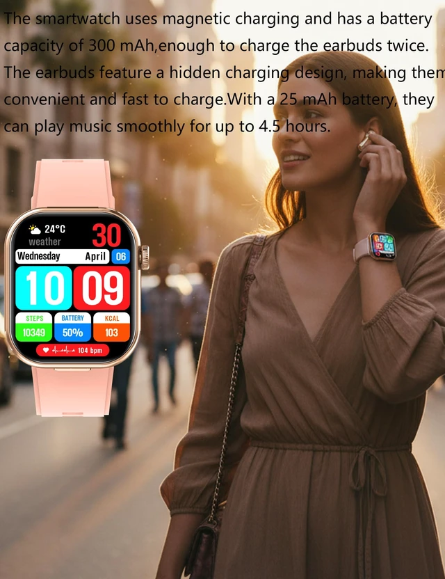 Alt view image 6 of 7 - Smartwatch with Earbuds, 2-in-1 Sports Watch with Pedometer, 2.02-inch Rugged Fitness Watch, Calorie, Sleep Monitor, Heart Rate Monitor, 100+ Exercise Modes for iOS and Android