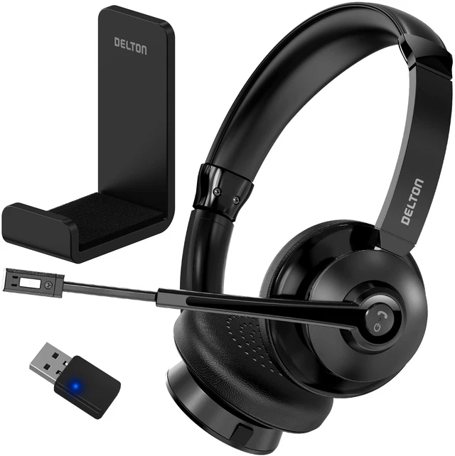 Main image of 30X Bluetooth Computer Headset with Noise Canceling Mic HiFi Stereo Sound, Headset Stand & Auto Pair USB Dongle for PC, Laptop, MacBook & Compatible with MS Team and More - Black