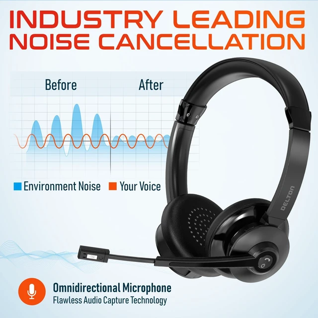 Alt view image 6 of 7 - 30X Bluetooth Computer Headset with Noise Canceling Mic HiFi Stereo Sound, Headset Stand & Auto Pair USB Dongle for PC, Laptop, MacBook & Compatible with MS Team and More - Black
