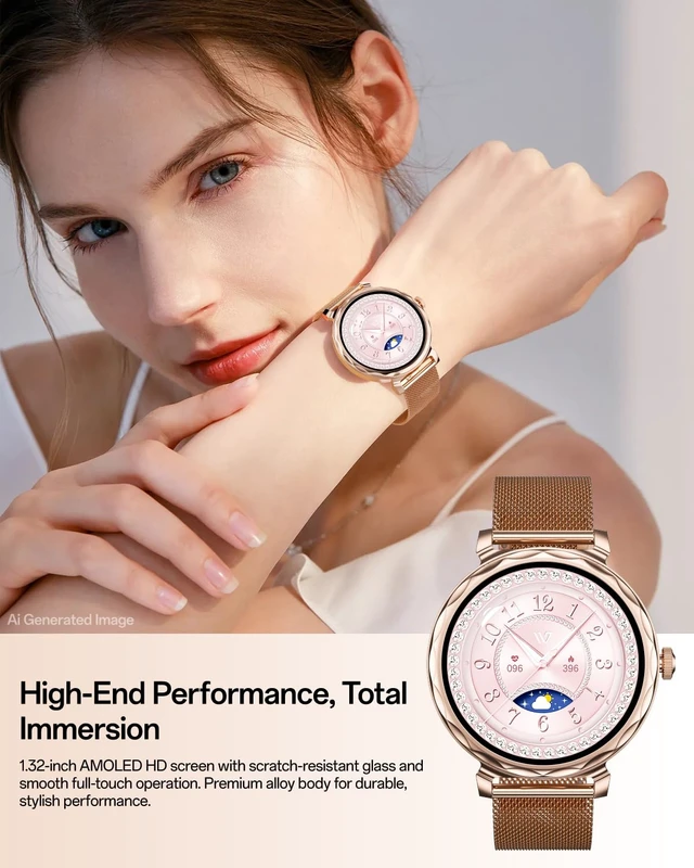 Alt view image 2 of 7 - Lulu 2 - Smart Watch for Women, 1.32" AMOLED Display, AI Assistant, Heart Rate, Sleep Monitor, 178 Sports Modes Fitness Tracker, 1ATM Water Resistance, Smartwatch for iOS & AndroidRose Gold