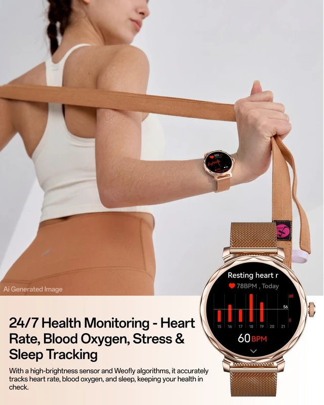 Alt view image 3 of 7 - Lulu 2 - Smart Watch for Women, 1.32" AMOLED Display, AI Assistant, Heart Rate, Sleep Monitor, 178 Sports Modes Fitness Tracker, 1ATM Water Resistance, Smartwatch for iOS & AndroidRose Gold