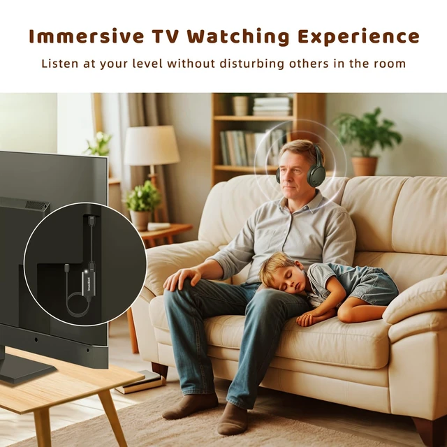 Alt view image 2 of 7 - Wireless Headphones for TV with Extension Transmitter TV Headphones Wireless for Seniors with USB Extension Cable,Auto-Reconnect, No Lip-Sync Delay, 40H Battery