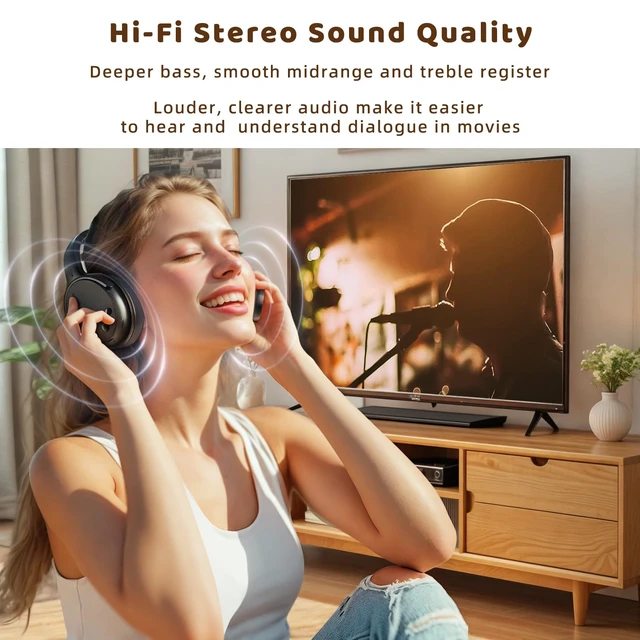 Alt view image 4 of 7 - Wireless Headphones for TV with Extension Transmitter TV Headphones Wireless for Seniors with USB Extension Cable,Auto-Reconnect, No Lip-Sync Delay, 40H Battery