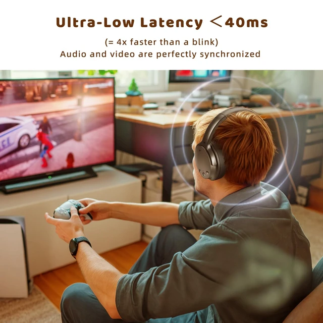 Alt view image 3 of 7 - Wireless Headphones for TV with Extension Transmitter TV Headphones Wireless for Seniors with USB Extension Cable,Auto-Reconnect, No Lip-Sync Delay, 40H Battery