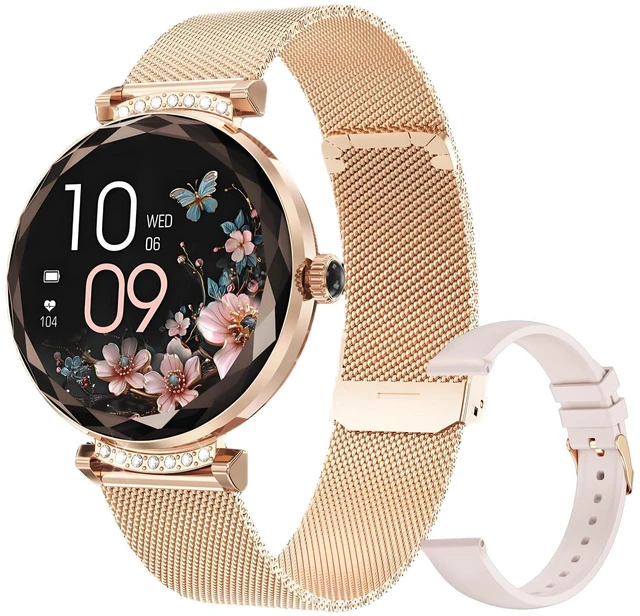 Main image of Android/iOS Ladies' smartwatch, IP68 Waterproof Fitness Tracker, with Bluetooth Calling, Female Menstrual Reminder(Gold 2 Straps)