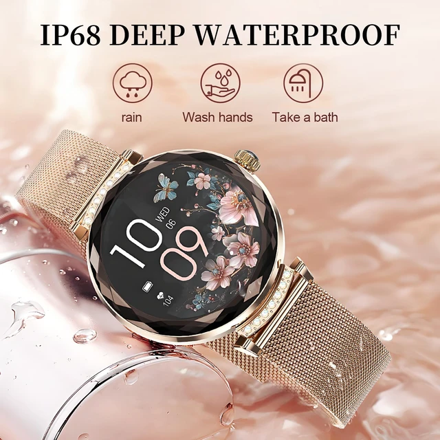 Alt view image 2 of 7 - Android/iOS Ladies' smartwatch, IP68 Waterproof Fitness Tracker, with Bluetooth Calling, Female Menstrual Reminder(Gold 2 Straps)