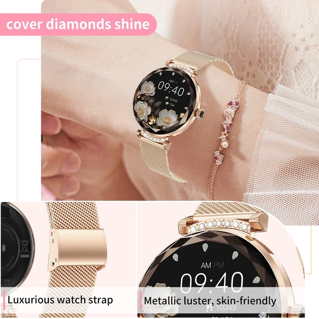 Alt view image 3 of 7 - Android/iOS Ladies' smartwatch, IP68 Waterproof Fitness Tracker, with Bluetooth Calling, Female Menstrual Reminder(Gold 2 Straps)