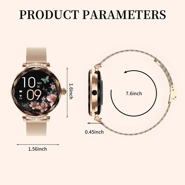 Alt view image 6 of 7 - Android/iOS Ladies' smartwatch, IP68 Waterproof Fitness Tracker, with Bluetooth Calling, Female Menstrual Reminder(Gold 2 Straps)