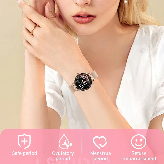 Alt view image 7 of 7 - Android/iOS Ladies' smartwatch, IP68 Waterproof Fitness Tracker, with Bluetooth Calling, Female Menstrual Reminder(Gold 2 Straps)