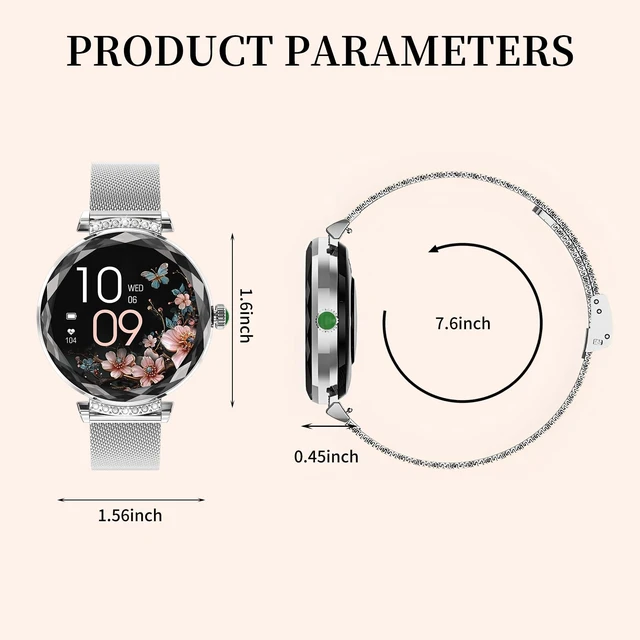 Alt view image 5 of 7 - Android/iOS Ladies' smartwatch, IP68 Waterproof Fitness Tracker, with Bluetooth Calling, Female Menstrual Reminder(Silver 2 Straps)
